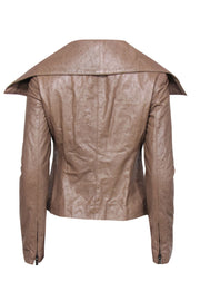 Current Boutique-Armani Collezioni - Tan Textured Leather Draped Zip-Up Jacket Sz 6