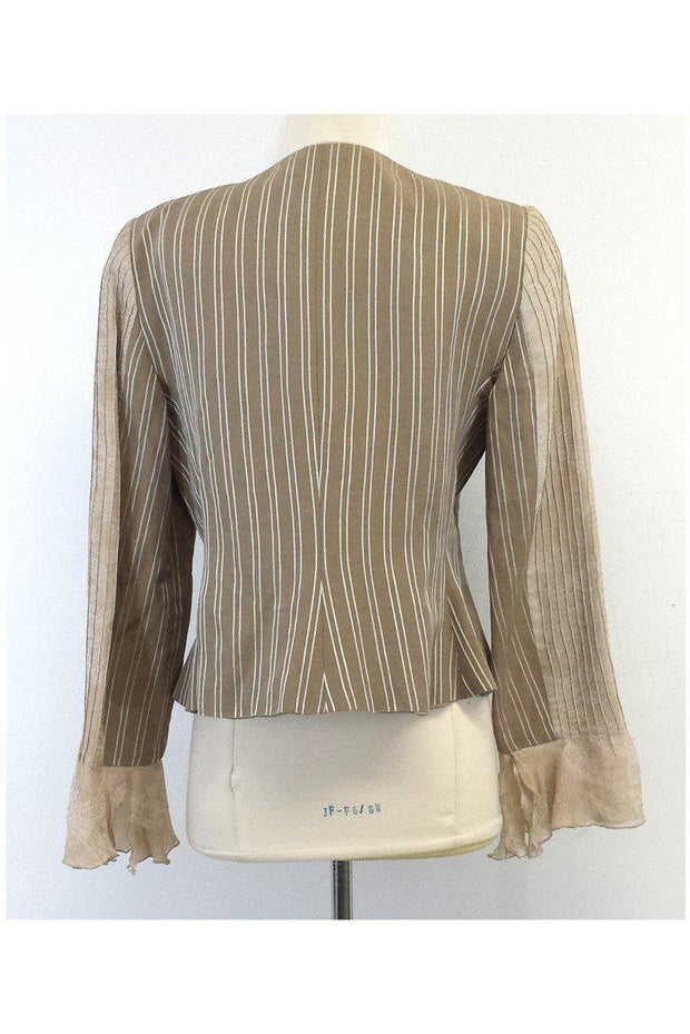 Current Boutique-Armani Collezioni - Tan & White Pin Striped Linen & Silk Jacket Sz 12