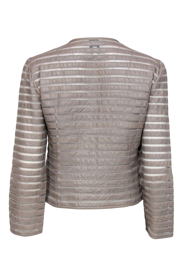 Current Boutique-Armani Collezioni - Taupe Leather & Silk Striped Zip-Up Jacket Sz 8