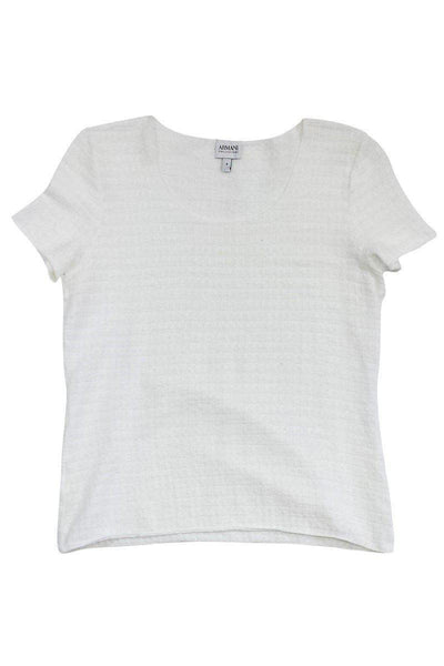 Current Boutique-Armani Collezioni - White Crinkle Short Sleeve Top Sz 6