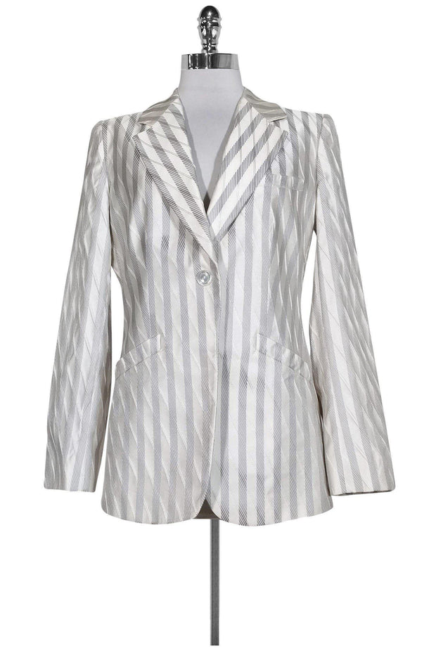 Current Boutique-Armani Collezioni - White & Silver Striped Blazer Sz 8