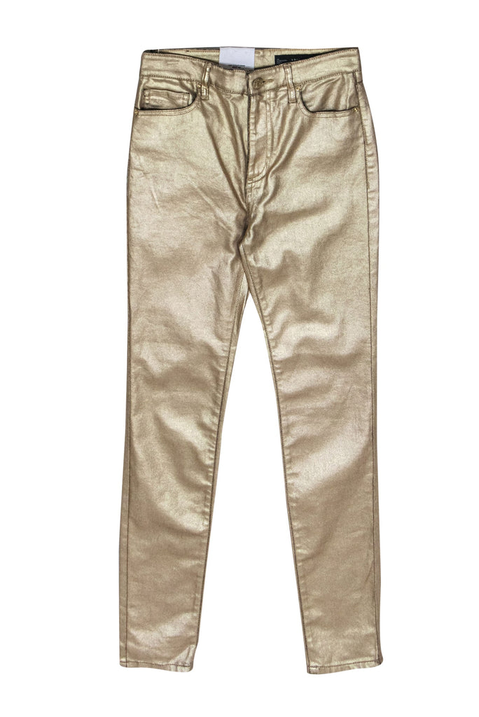 Armani Exchange - Gold Metallic Coated "Super Skinny" Jeans 27 Current Boutique