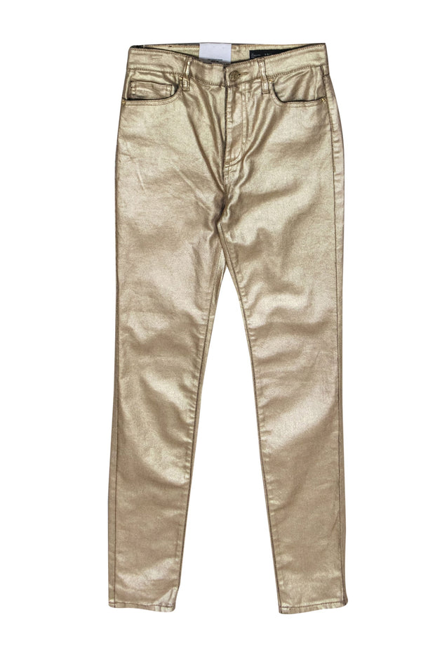 Current Boutique-Armani Exchange - Gold Metallic Wax Coated "Super Skinny" Jeans Sz 27