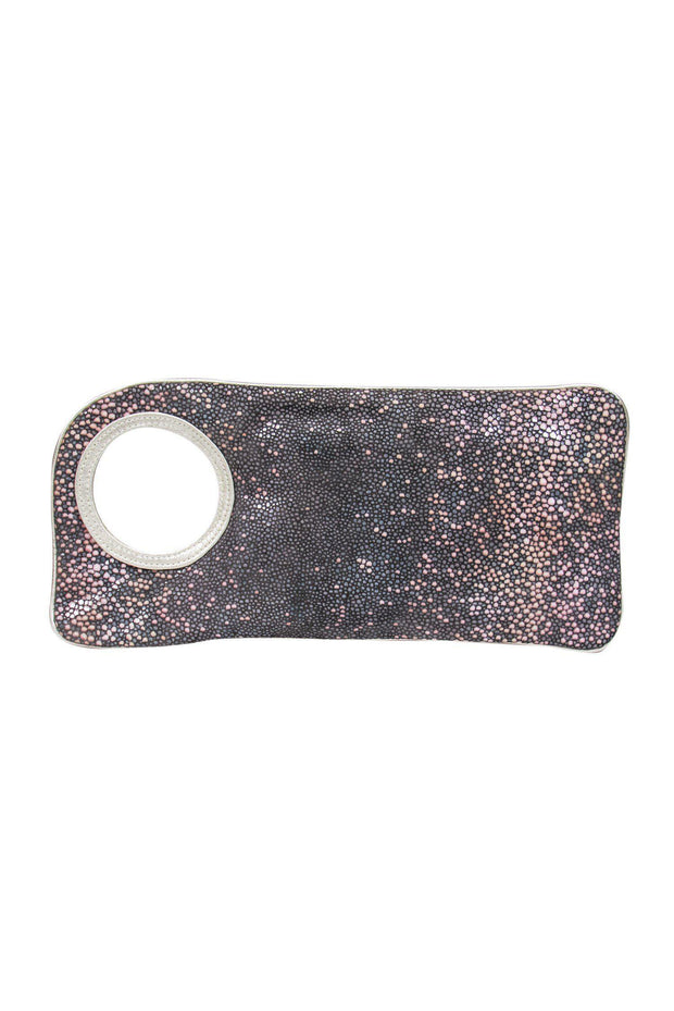 Current Boutique-Arza - Brown, Pink & Grey Shimmer Patterned Clutch