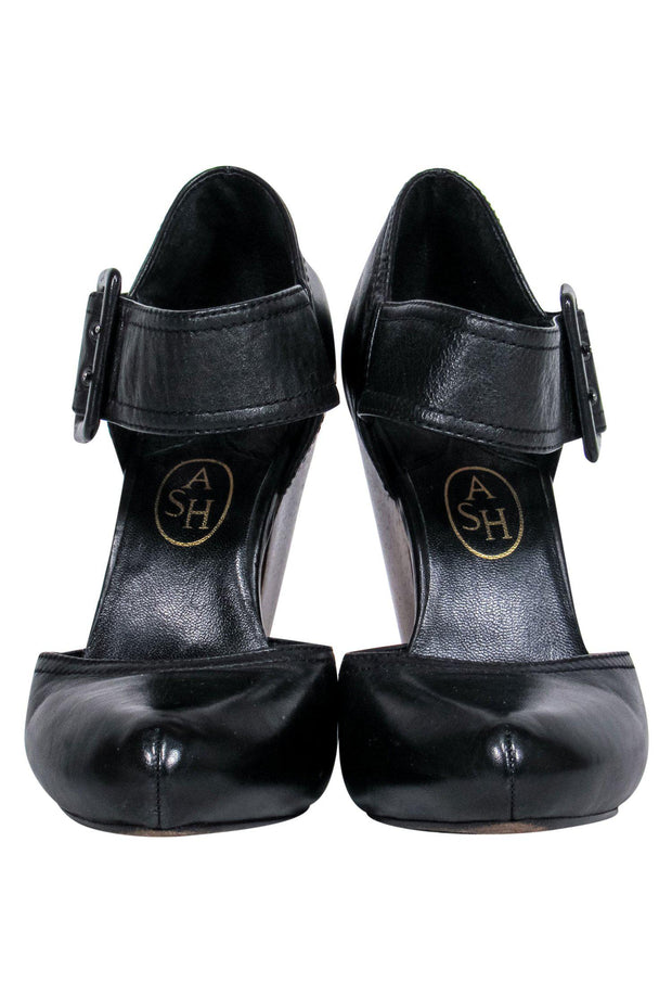Current Boutique-Ash - Black Leather Chunky Buckle Heels Sz 8