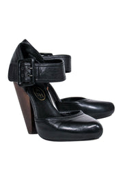 Current Boutique-Ash - Black Leather Chunky Buckle Heels Sz 8