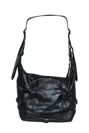 Current Boutique-Ash - Black Textured Leather Shoulder Bag w/ Buckles & Studs