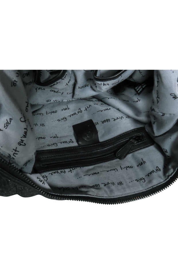 Current Boutique-Ash - Black Textured Leather Shoulder Bag w/ Buckles & Studs