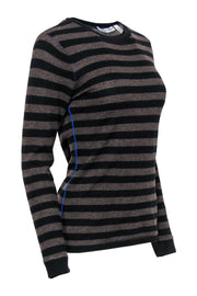 Current Boutique-Autumn Cashmere - Brown & Black Striped Cashmere Sweater w/ Blue Piping Sz M