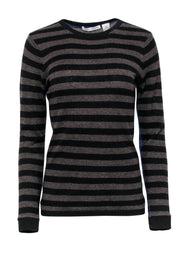 Current Boutique-Autumn Cashmere - Brown & Black Striped Cashmere Sweater w/ Blue Piping Sz M