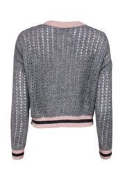 Current Boutique-Autumn Cashmere - Grey Cashmere Silk Blend Knitted Sweater w/ Sparkly Trim Sz XS