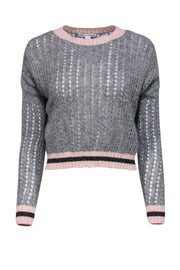 Current Boutique-Autumn Cashmere - Grey Cashmere Silk Blend Knitted Sweater w/ Sparkly Trim Sz XS