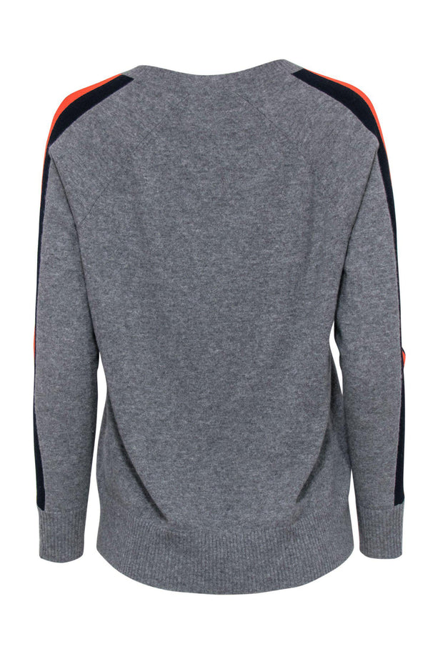 Current Boutique-Autumn Cashmere - Grey Cashmere Sweater w/ Orange & Navy Racing Stripes Sz XS