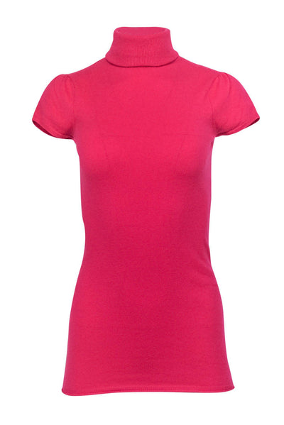 Current Boutique-Autumn Cashmere - Hot Pink Cashmere Short Sleeve Turtleneck Sweater Sz S