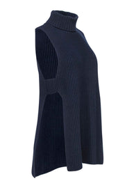 Current Boutique-Autumn Cashmere - Navy Knit Sleeveless Cashmere Blend Turtleneck Sweater Sz S