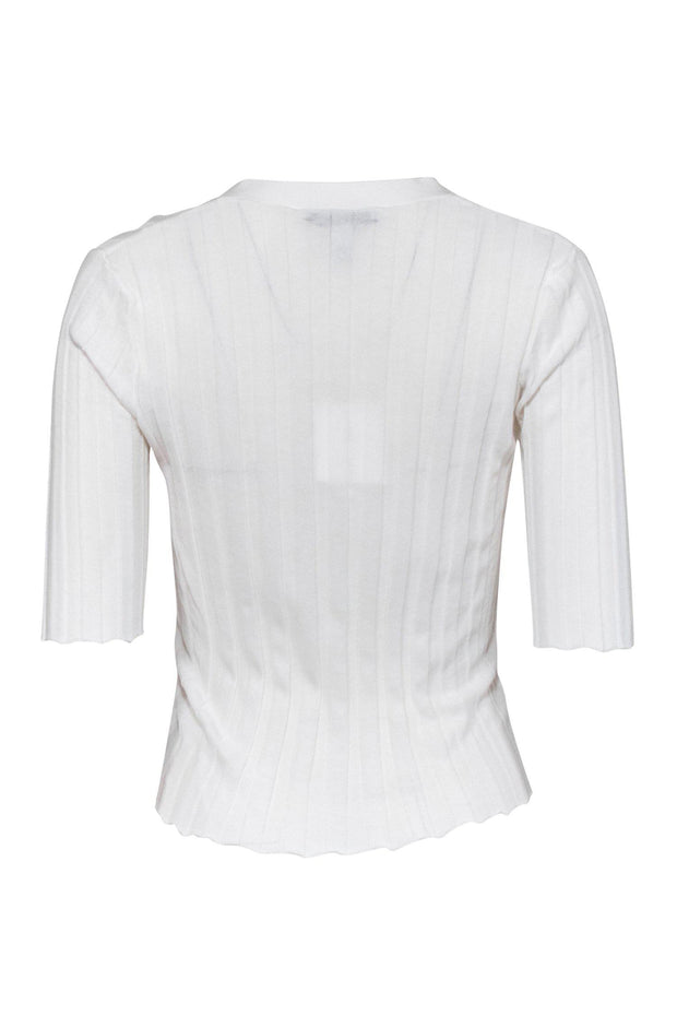 Current Boutique-Autumn Cashmere - White Ribbed Button-Up Quarter Sleeve Cotton Cardigan Sz M