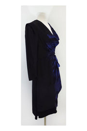 Current Boutique-BCBG - Black & Blue Print Silk Cowl Neck Dress Sz M