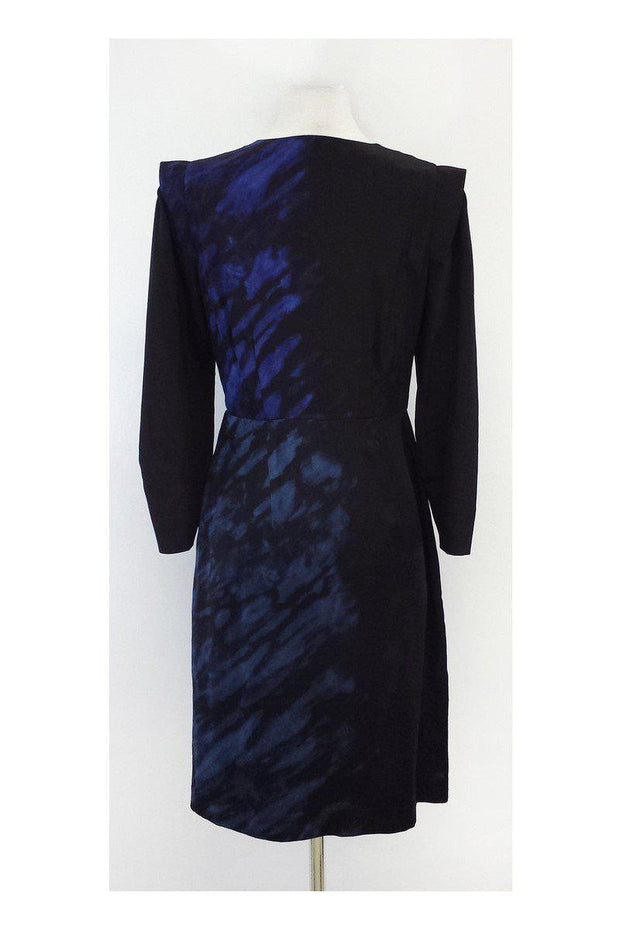 Current Boutique-BCBG - Black & Blue Print Silk Cowl Neck Dress Sz M