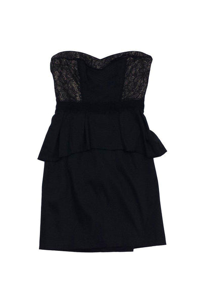Current Boutique-BCBG - Black & Gold Lace Strapless Dress Sz 0
