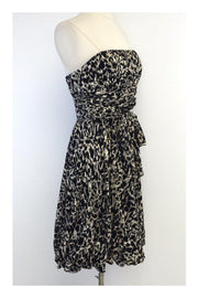 Current Boutique-BCBG - Black & Tan Print Silk Strapless Dress Sz 4