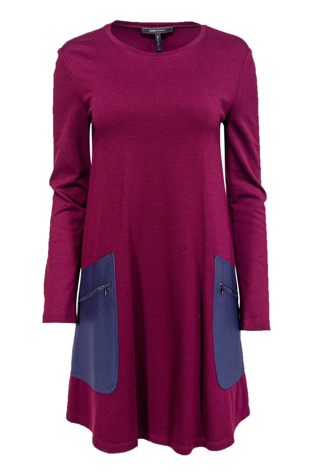Current Boutique-BCBG - Burgundy Shift Dress w/ Leather Pockets Sz XS