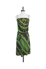 Current Boutique-BCBG - Green & Brown Print Silk Dress Sz XS