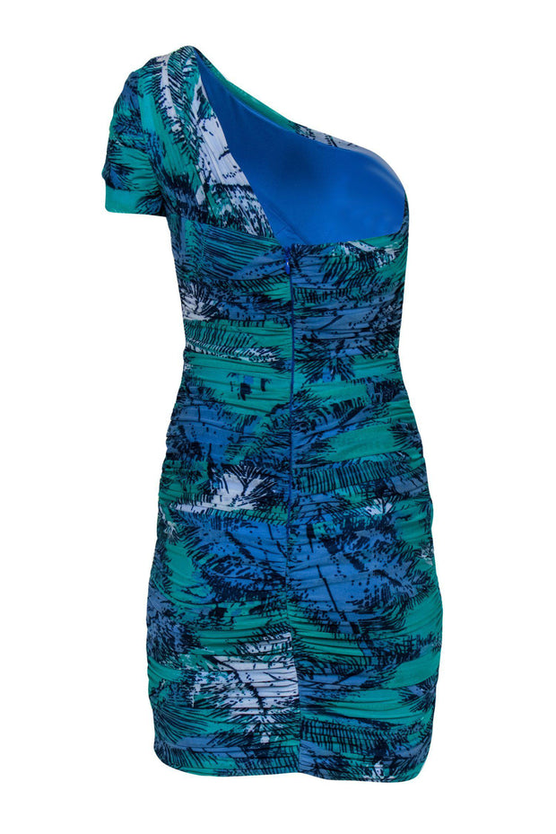 Current Boutique-BCBG Max Azria - Aqua Green & Blue One-Shoulder Ruched Mesh Dress Sz M
