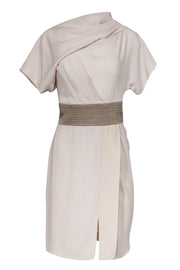 Current Boutique-BCBG Max Azria - Beige Asymmetrical Sheath Dress Sz 2
