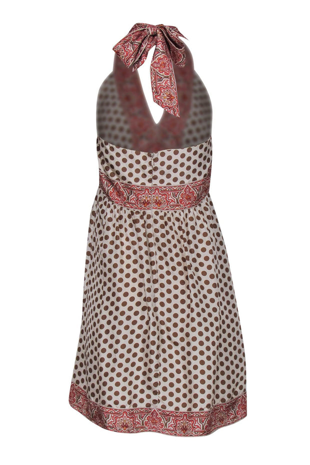 Current Boutique-BCBG Max Azria - Beige & Brown Polka Dot Print Halter Dress Sz 12