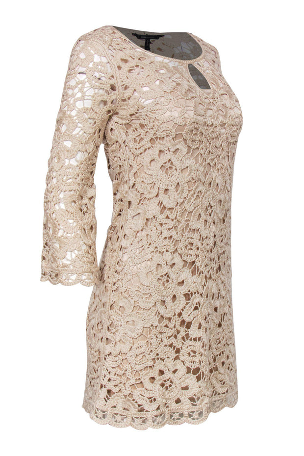 Current Boutique-BCBG Max Azria - Beige Crochet Flared Hem Dress Sz XS