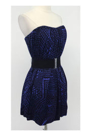 Current Boutique-BCBG Max Azria - Belted Strapless Print Dress in Regal Blue Combo Sz S