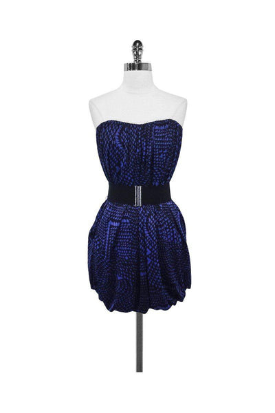 Current Boutique-BCBG Max Azria - Belted Strapless Print Dress in Regal Blue Combo Sz S