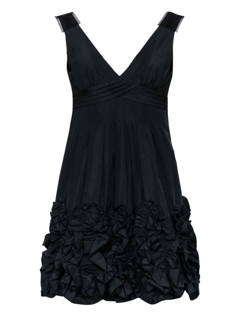 BCBG Max Azria Black A Line Cocktail Dress w Ruffles Hem Sz 0