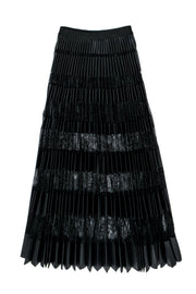 Current Boutique-BCBG Max Azria - Black Accordion Pleated Faux Leather & Lace Skirt Sz XS