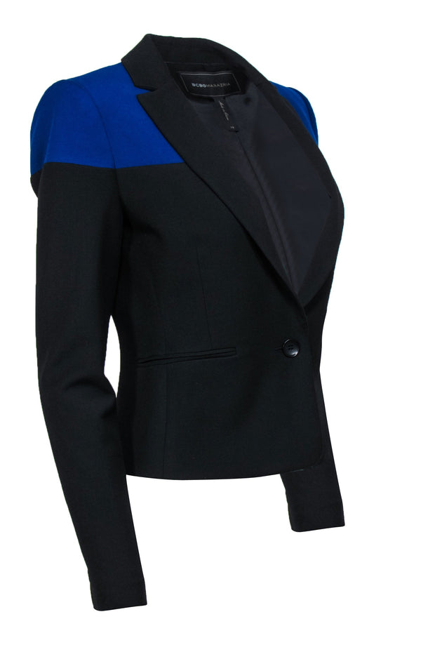 Current Boutique-BCBG Max Azria - Black & Blue Fitted Cropped Blazer Sz XS