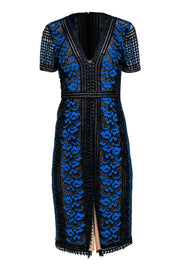 Current Boutique-BCBG Max Azria - Black & Blue Lace Short Sleeve Midi Dress Sz 4