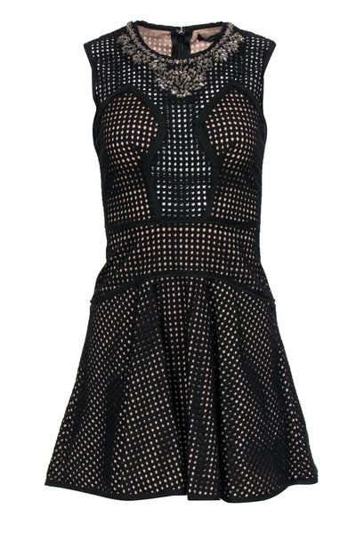 Current Boutique-BCBG Max Azria - Black Cotton Eyelet Embellished A-Line Dress Sz 0