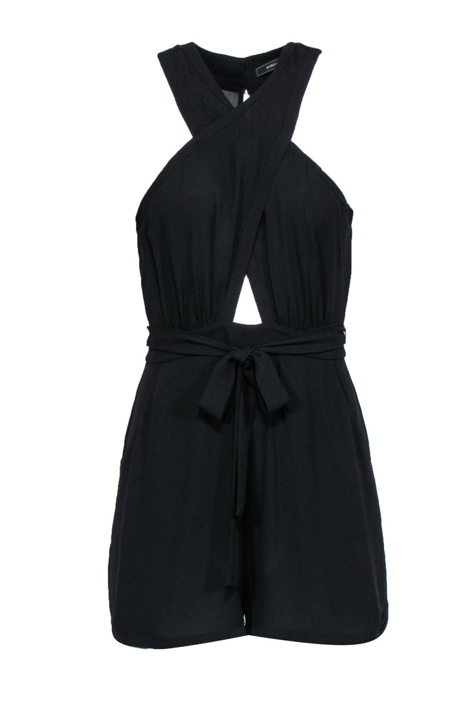 BCBG Max Azria Black Crisscross Peek a Boo Mini Romper w Tie