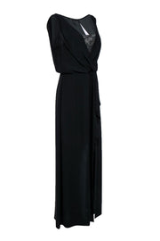 Current Boutique-BCBG Max Azria - Black Draped Lace Bodice Gown w/ Slit Sz 10