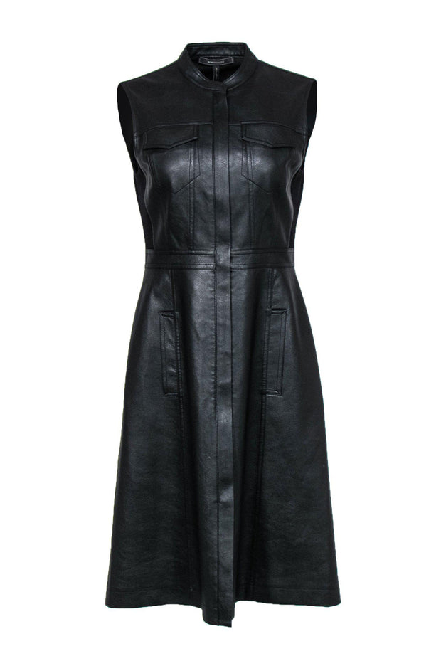 Current Boutique-BCBG Max Azria - Black Faux Leather Fitted Utility-Style Dress Sz S
