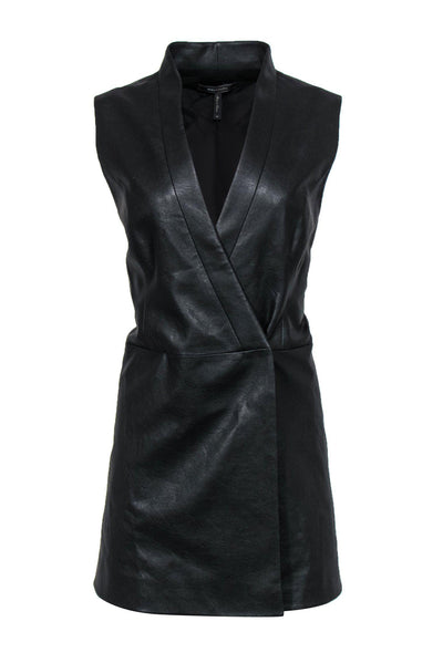 Current Boutique-BCBG Max Azria - Black Faux Leather Single Button Longline Vest Sz M