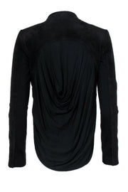 Current Boutique-BCBG Max Azria - Black Faux Suede Open-Front Jacket w/ Draped Back Sz XS
