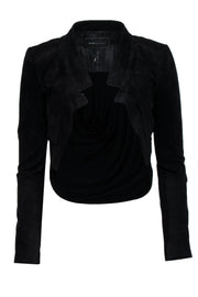 Current Boutique-BCBG Max Azria - Black Faux Suede Open-Front Jacket w/ Draped Back Sz XS