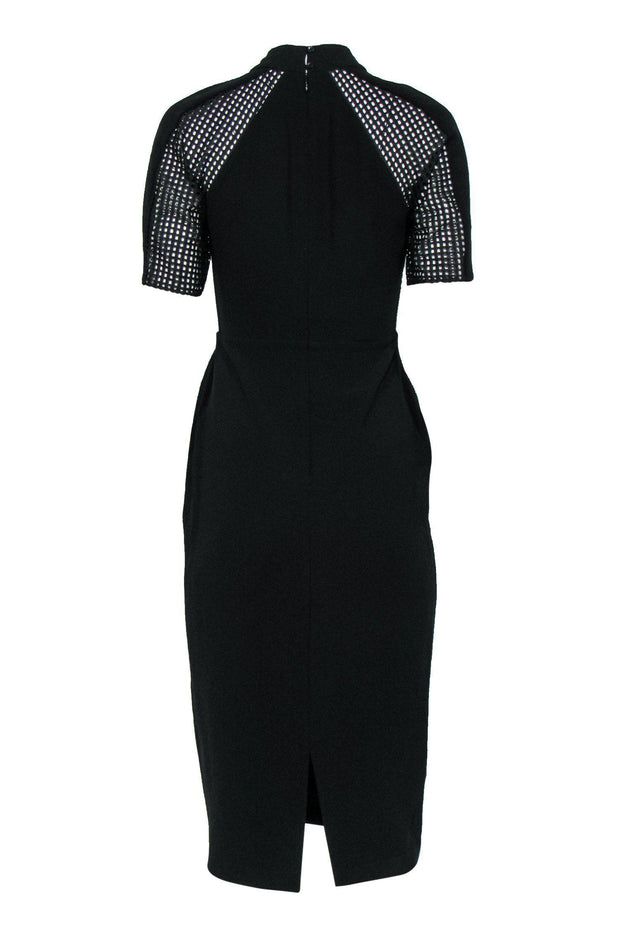 Current Boutique-BCBG Max Azria - Black Fitted Midi Dress w/ Mesh Sleeves Sz 0