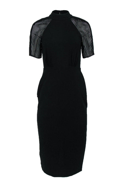 Current Boutique-BCBG Max Azria - Black Fitted Midi Dress w/ Mesh Sleeves Sz 0