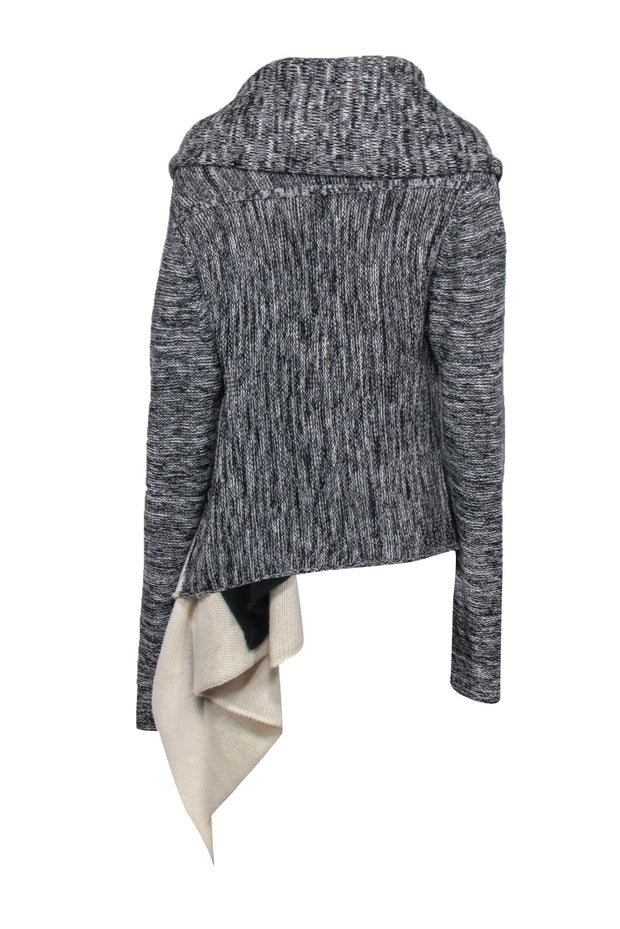 Current Boutique-BCBG Max Azria - Black, Gray & White Draped Knit Zip-Up Cardigan Sz M