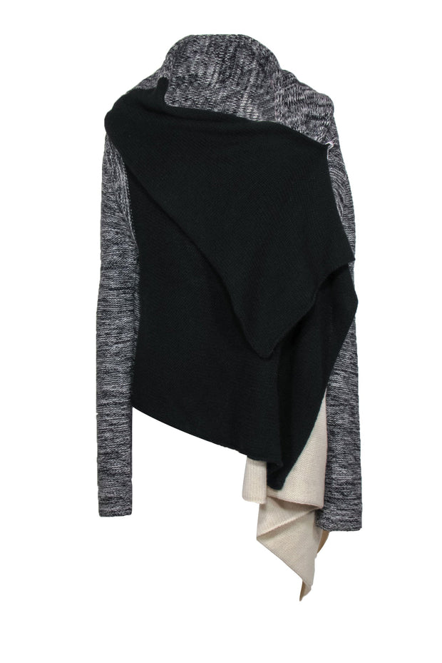Current Boutique-BCBG Max Azria - Black, Gray & White Draped Knit Zip-Up Cardigan Sz M