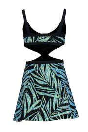 Current Boutique-BCBG Max Azria - Black & Green Leaf Print Knit Mini Dress w/ Cutouts Sz XXS