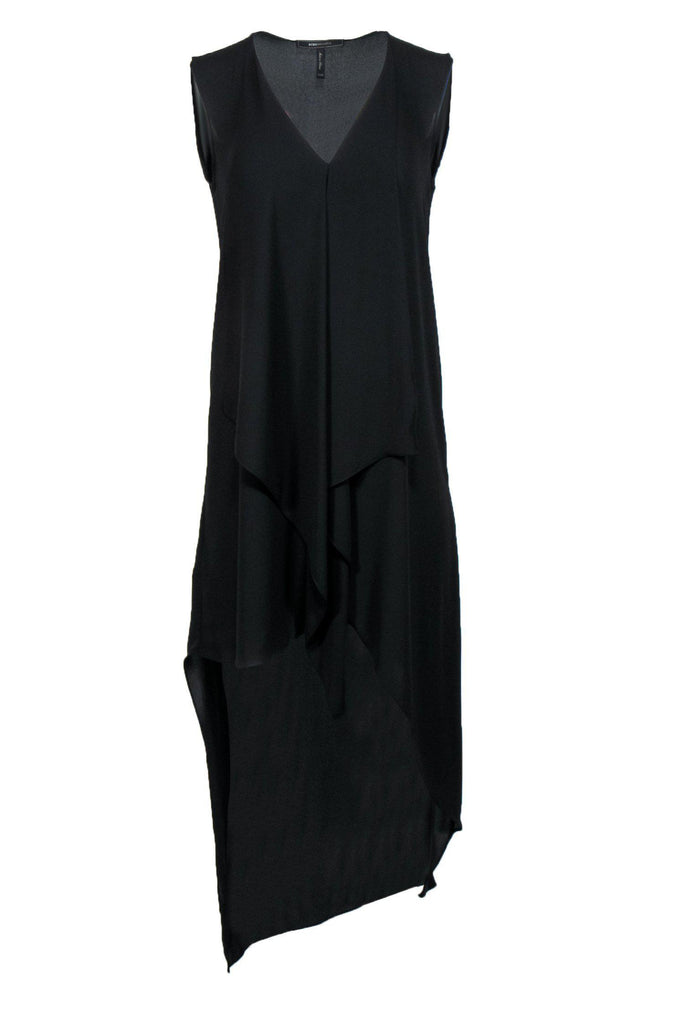 BCBG Max Azria Black High Low Midi Dress w Draping Sz XXS