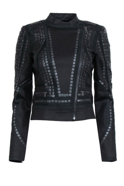 Current Boutique-BCBG Max Azria - Black "Jaison" Cropped Moto Jacket w/ Embellishments Sz XS